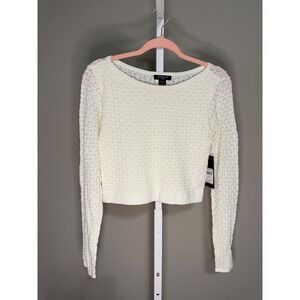 Marciano by GUESS Cream Textured Lace Knit Crop Sweater L‎ NWT $280